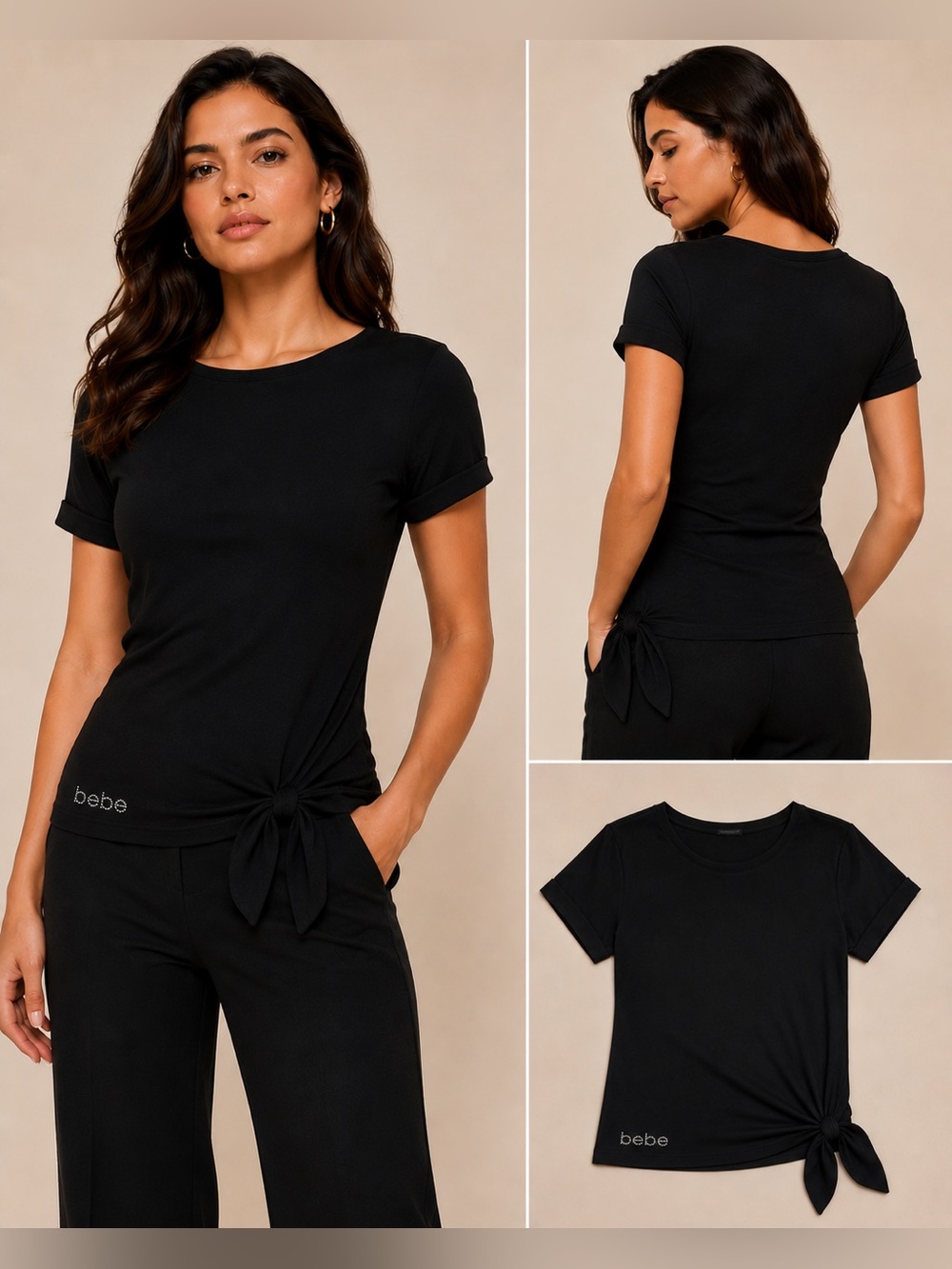 bebe Black Short-Sleeve Side Tie Tee